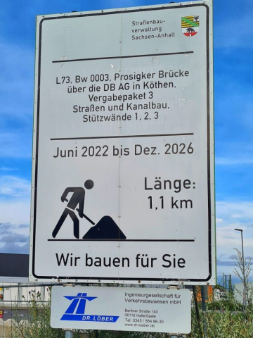 Baustellenschild Juni 2022 bis Dezember 2026